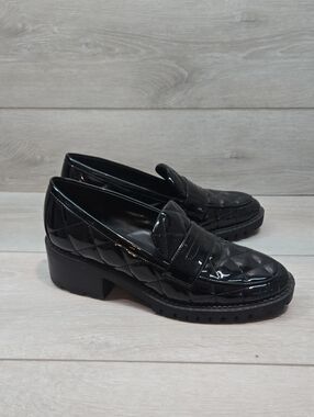 Marc Fisher Women Dantea Black Quilted Patent Chuncky Loafers Shoes Sz 8M